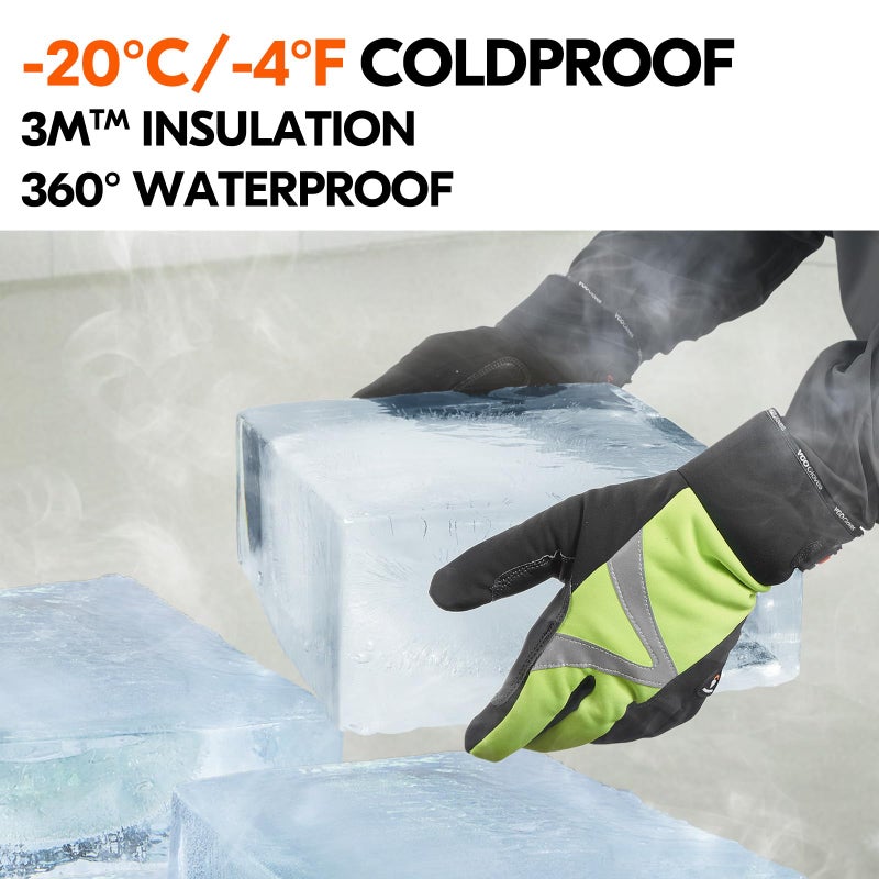 Vgo... 1-Pair -4â„‰ or above 3M Thinsulate C100 Lined High Dexterity Touchscreen Synthetic Leather Winter Warm Work Gloves, Waterproof Insert (Size L, Fluorescent Green, SL8777FW) - Image 2